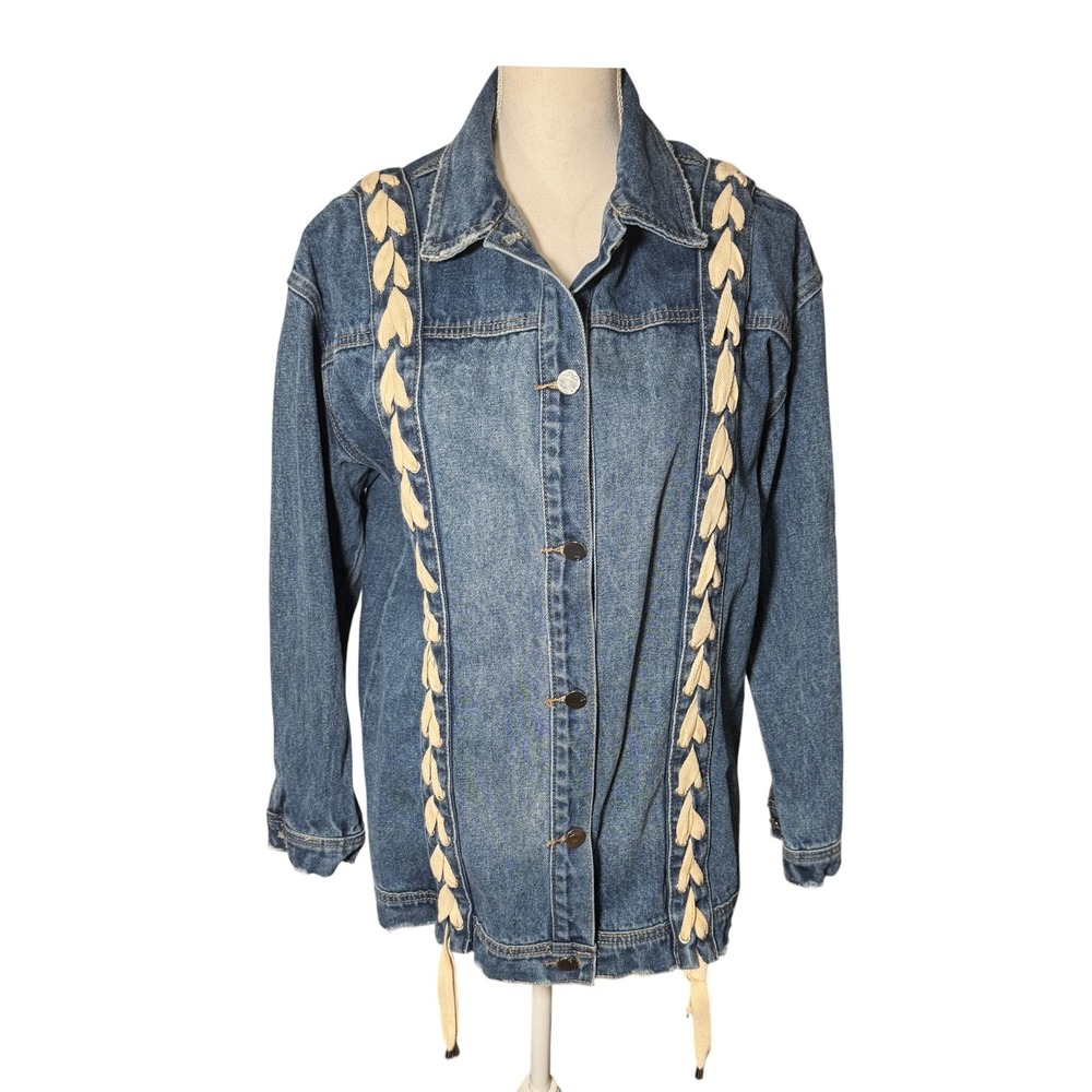 Missguided Lace Up Denim‎ Jacket Women's Size 6  Medium Wash Oversized